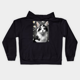 Black and White Cat - Modern Digital Art Kids Hoodie